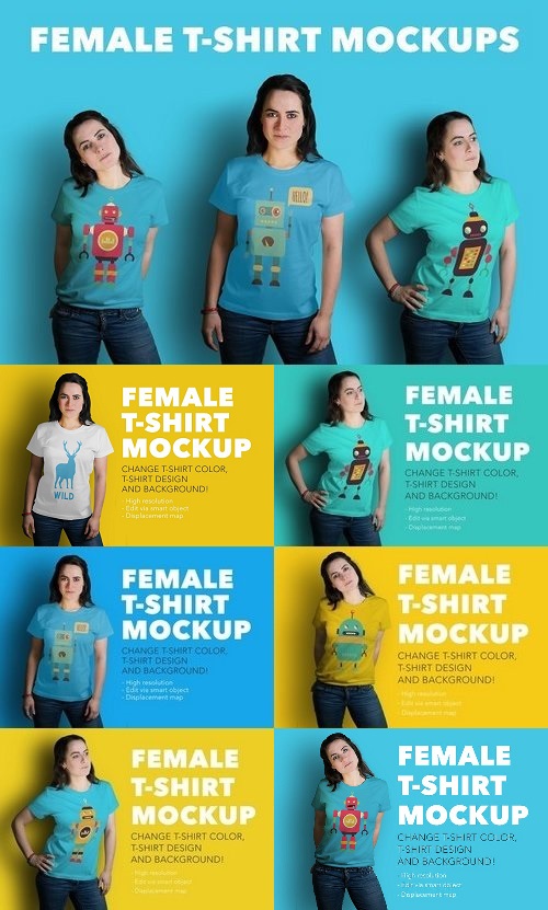 3 Female T-shirt Mockups 1243196