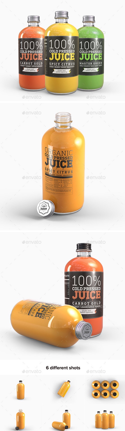 Cold Pressed Juice Glass Bottle Mockup - 19865328