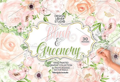 Watercolor BLUSH and GREENERY design - 1458587