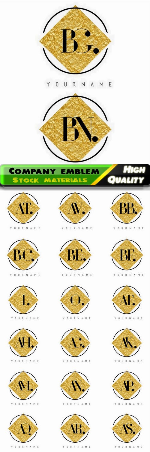 Company emblem and letter logo with golden foil texture 20 Eps