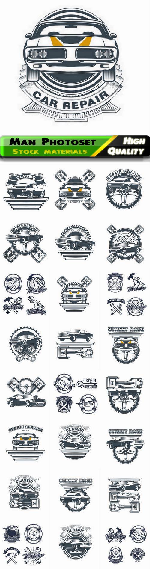 Garage car repair and hand tools logo and emblem 25 Eps
