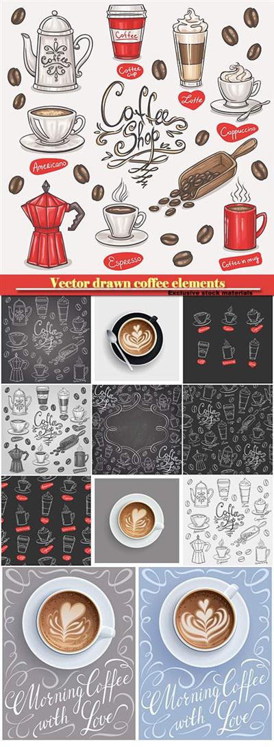 Vector drawn coffee elements