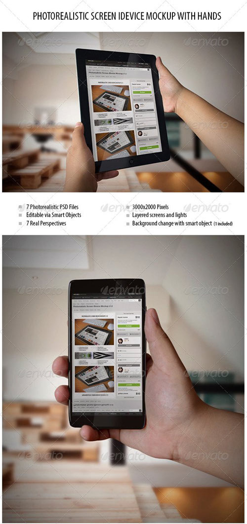 Photorealistic Screen iDevice Mockup with Hands