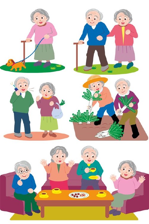 Дедушки и бабушки, пожилые люди, пенсионеры (подборка векторных отрисовок)