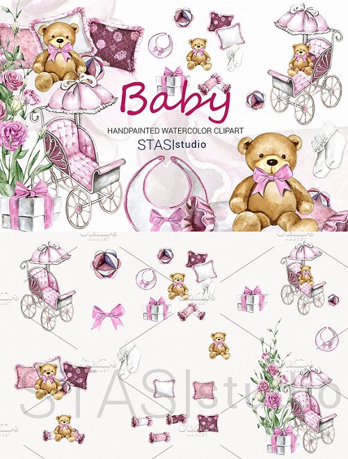 Watercolor Baby Girl Clipart 1585550