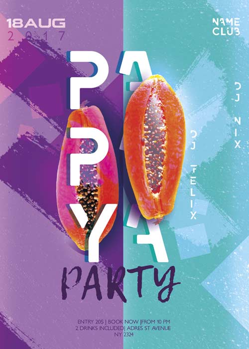 Papaya Party V3 Flyer PSD Template + Facebook Cover