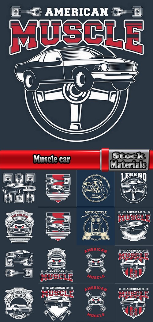 Muscle car car drawing on a T-shirt advertising poster motorcycle 17 EPS