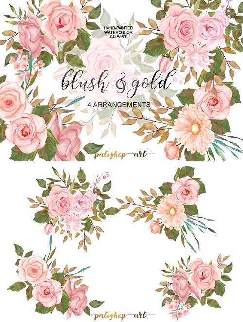 Blush & Gold Rose Clip Art 1720573