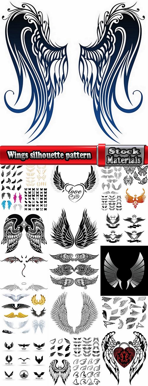 Wings silhouette pattern wings icon 25 EPS