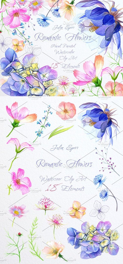 Watercolor Romantic Flowers 1126324
