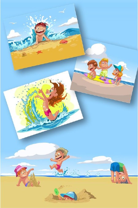 Дети, море, пляж, отдых (подборка вектора)
