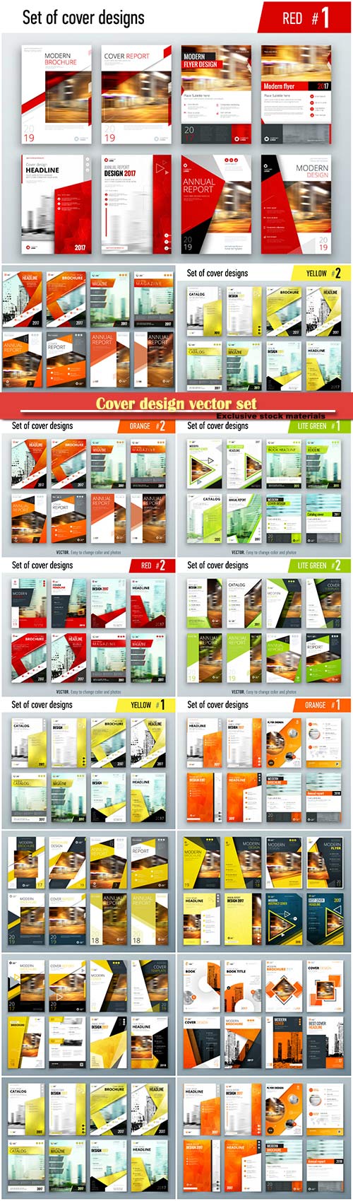 Cover design vector set, corporate business template for brochure, report, catalog, magazine, book, booklet