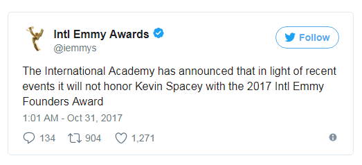 Кевин Спейси за "содеянное" лишился премии "Эмми" в 2017 году