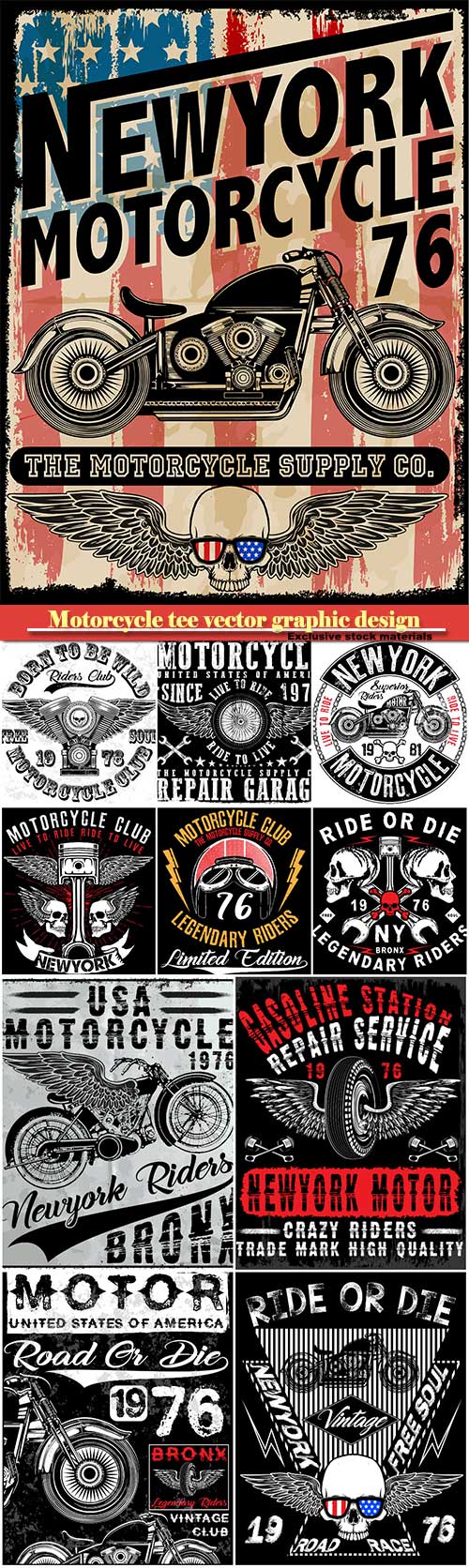Motorcycle tee vector graphic design, motorcycle label t-shirt design with illustration