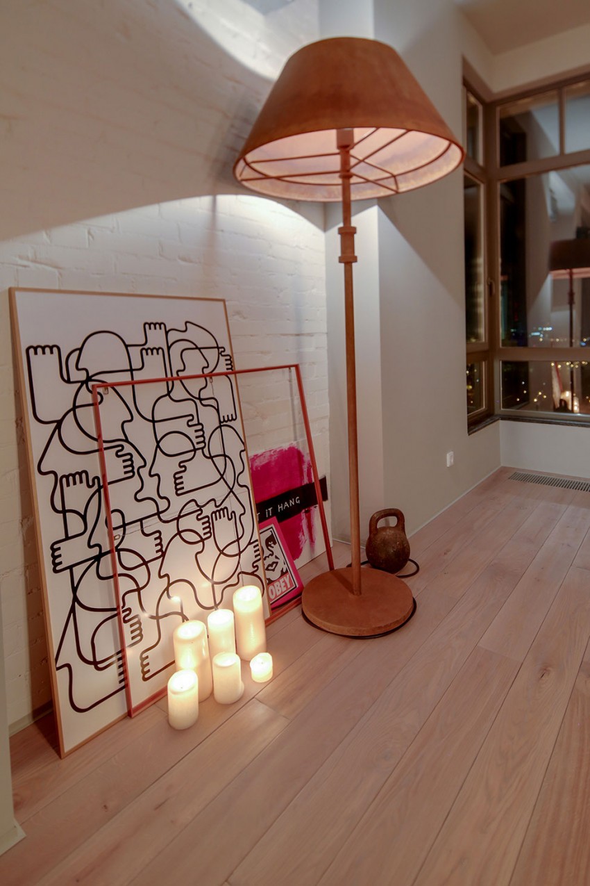 Современный скандинавский дизайн лофт-апартаментов с открытой планировкой в интерьере от дизайнеров 2b group