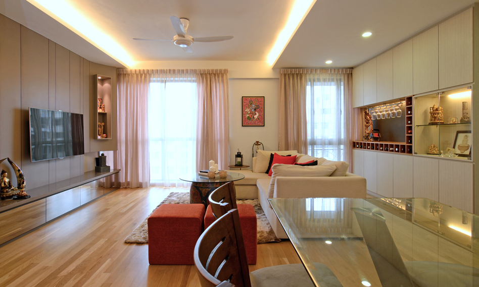 Комфортабельная квартира с обилием природных материалов в интерьере от студии knq associates, флорида, сингапур
