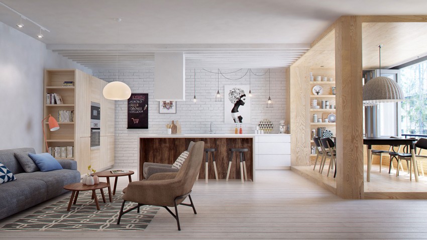 Эклектичный минимализм в стильной квартире для молодой пары, санкт-петербург, россия