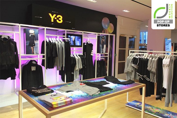 Красочные образы интерьера pop-up магазина y-3 в стиле стрит-ерт от studio xag, лондон, великобритания