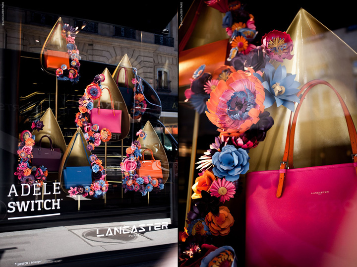Красочный и яркий дизайн витрины магазина сумок lancaster adele – проект от rue saint honore, париж, франция
