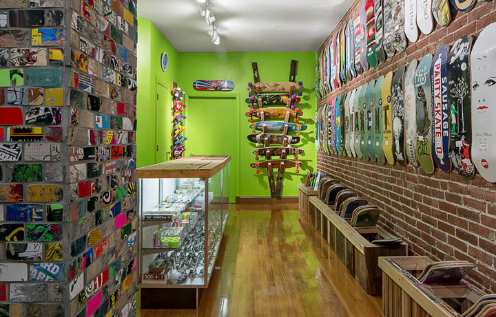 Контрастный интерьер в молодёжном стиле – магазин скейтбордов orchard, бостон, сша