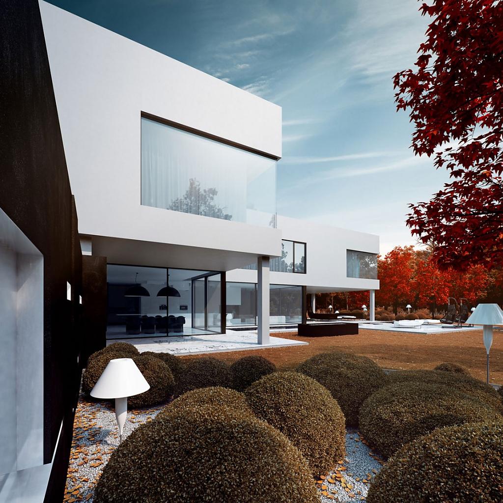 Проекты домов с большими окнами: black#038;white – единство противоположностей в концептуальном проекте от studio.o. organic design, польша