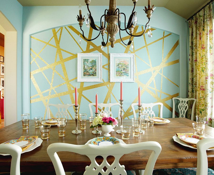 10 Великолепных интерьеров столовых с шикарным полосатым акцентом на стенах