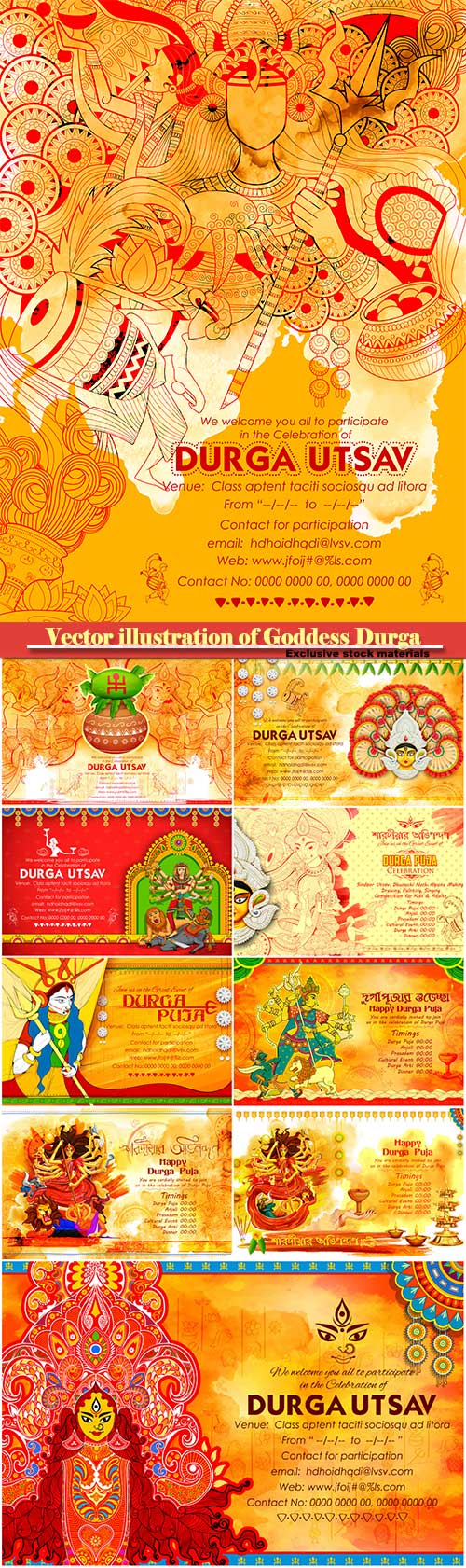 Vector illustration of Goddess Durga in Subho Bijoya Happy Dussehra backgro ...