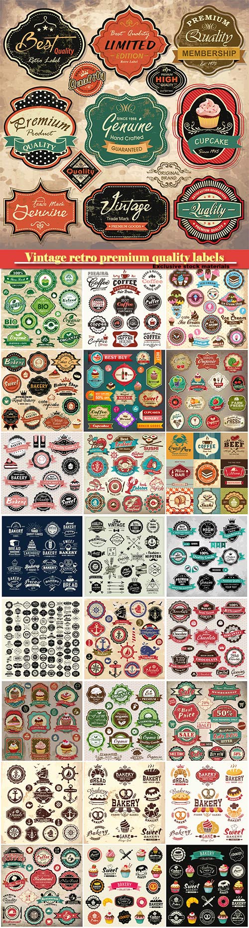 Collection of vintage retro premium quality labels