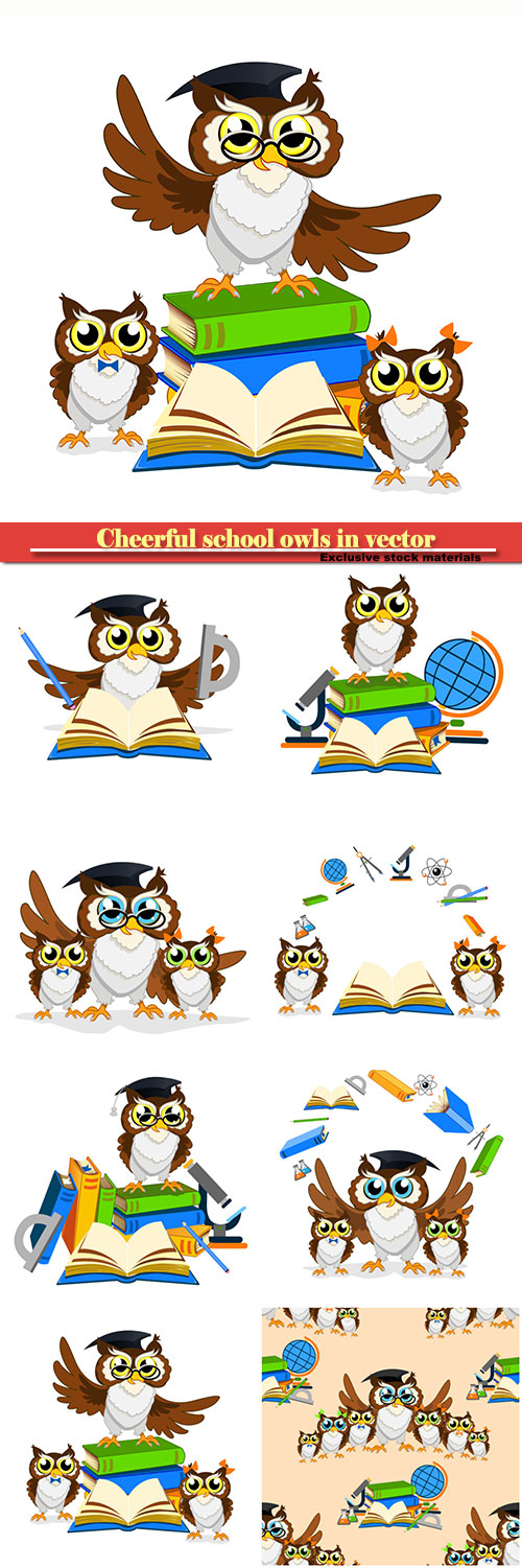 Cheerful school owls in vector