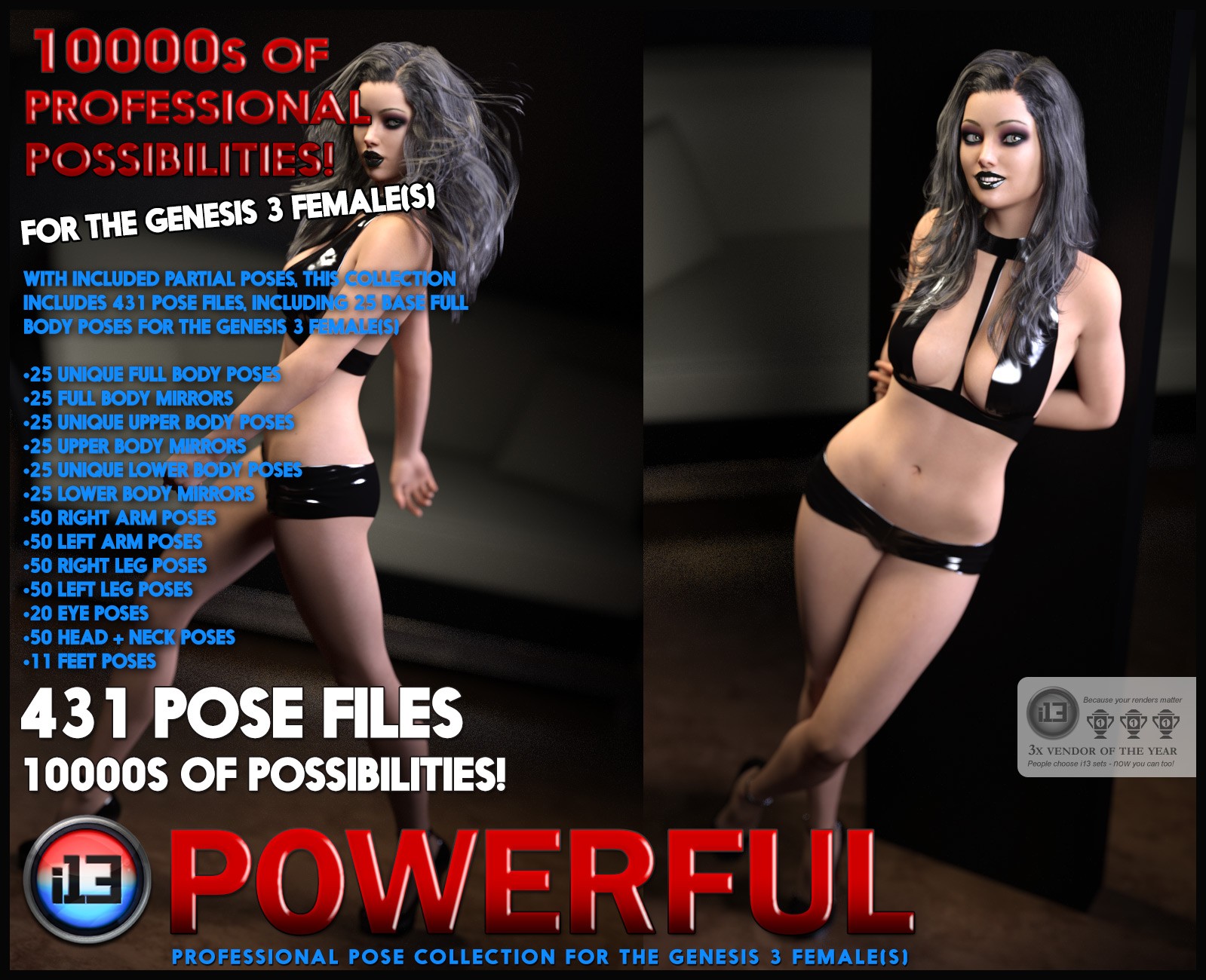 i13 POWERFUL Mega Organized Pose Collection for the Genesis 3 Female(s)